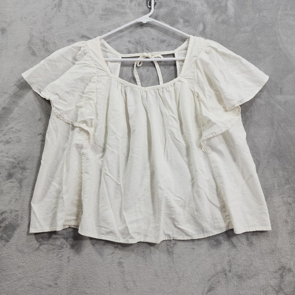 Old Navy Top Womens 2X White Linen Flutter Sleeve Scoop Neck Tie Back Tunic
